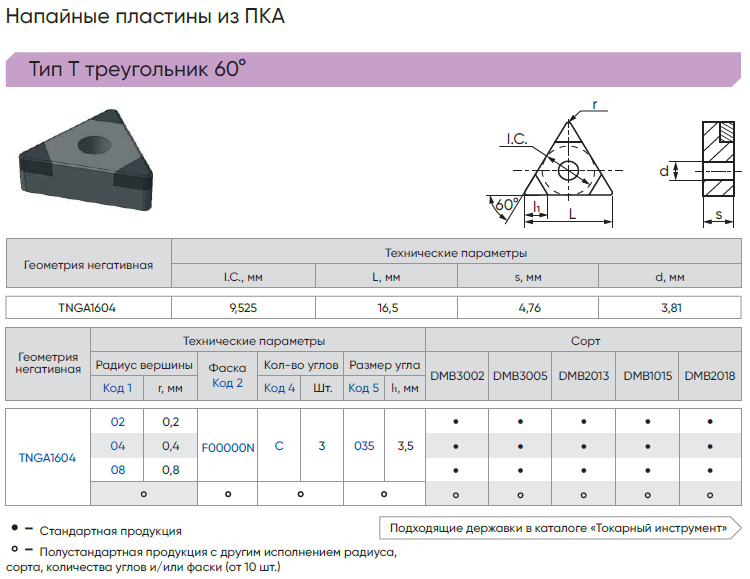 TNGA160408F00000N-C035-DMB3002 - Пластина PCD