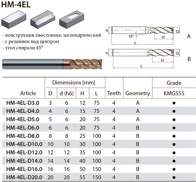 HM-4EL фреза по металлу, страница из каталога ZCC-CT -2 HM-4EL фреза по металлу, страница из каталога ZCC-CT -2