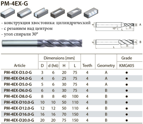 PM-4EX-D8-G KMG405 фреза концевая