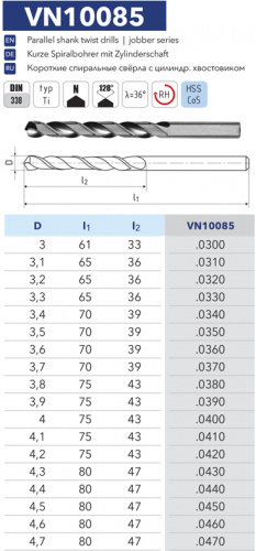 Сверло 4.2 HSS Co5 кобальтовые по металлу 10085.0420