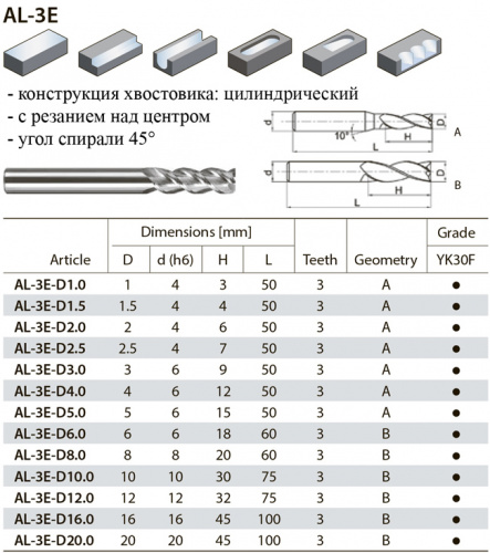 AL-3E-D6,0 YK30F фреза по алюминию