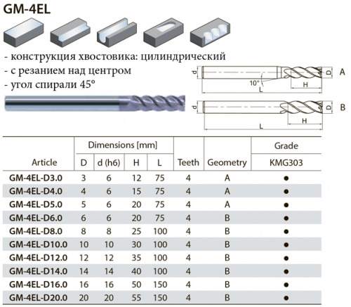 GM-4EL-D12 KMG303 фреза концевая