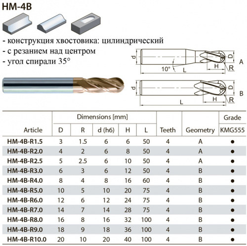 HM-4B-R7 KMG555 фреза сферическая