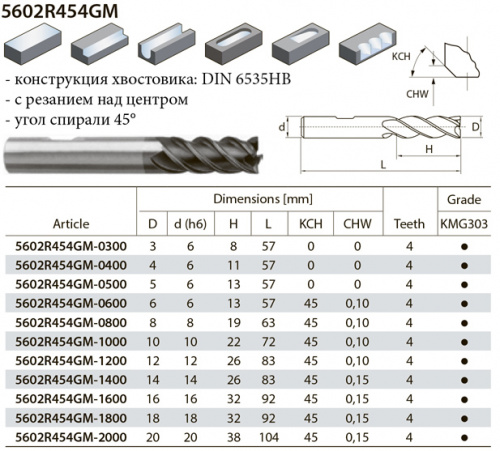 5602R454GM-1000 KMG303 фреза концевая