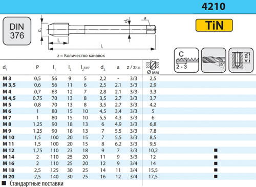 Метчик машинный: M16x2 4210 HSS-E V3 TiN