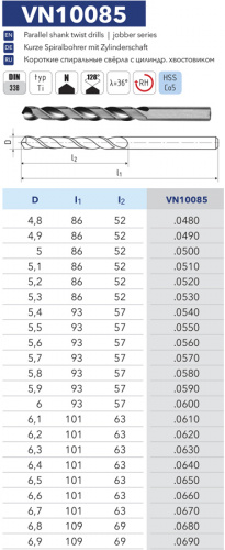 Сверло 5.4 HSS Co5 кобальтовые по металлу 10085.0540