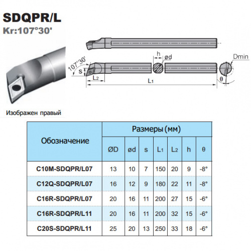 C10M-SDQPR07 расточной резец