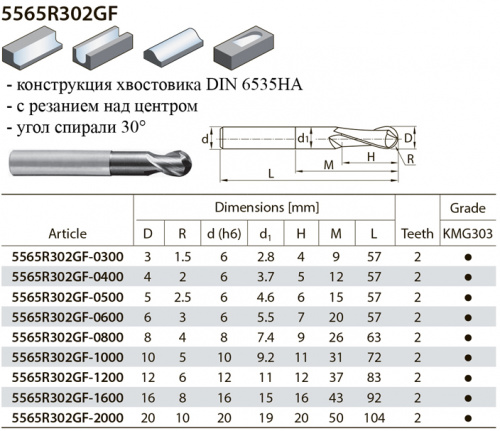 5565R302GF-1200 KMG303 фреза сферическая