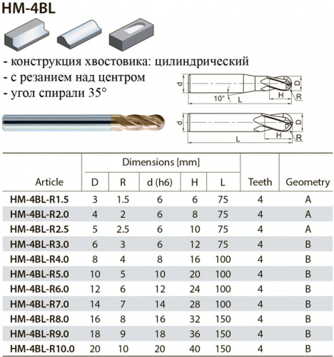 HM-4BL-R9 KMG555 фреза сферическая