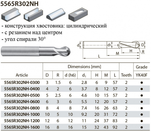 5565R302NH-1200 YK40F фреза сферическая