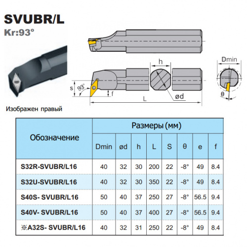 S32R-SVUBR16 расточной резец
